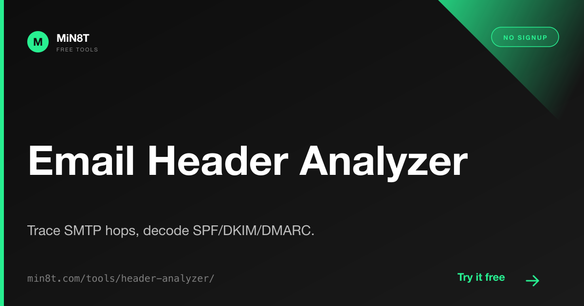MiN8T Email Header Analyzer — free in-browser RFC-5322 parser